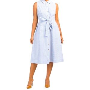 ANNE KLEIN Seersucker Diane Midi Shirt Dress Size 14